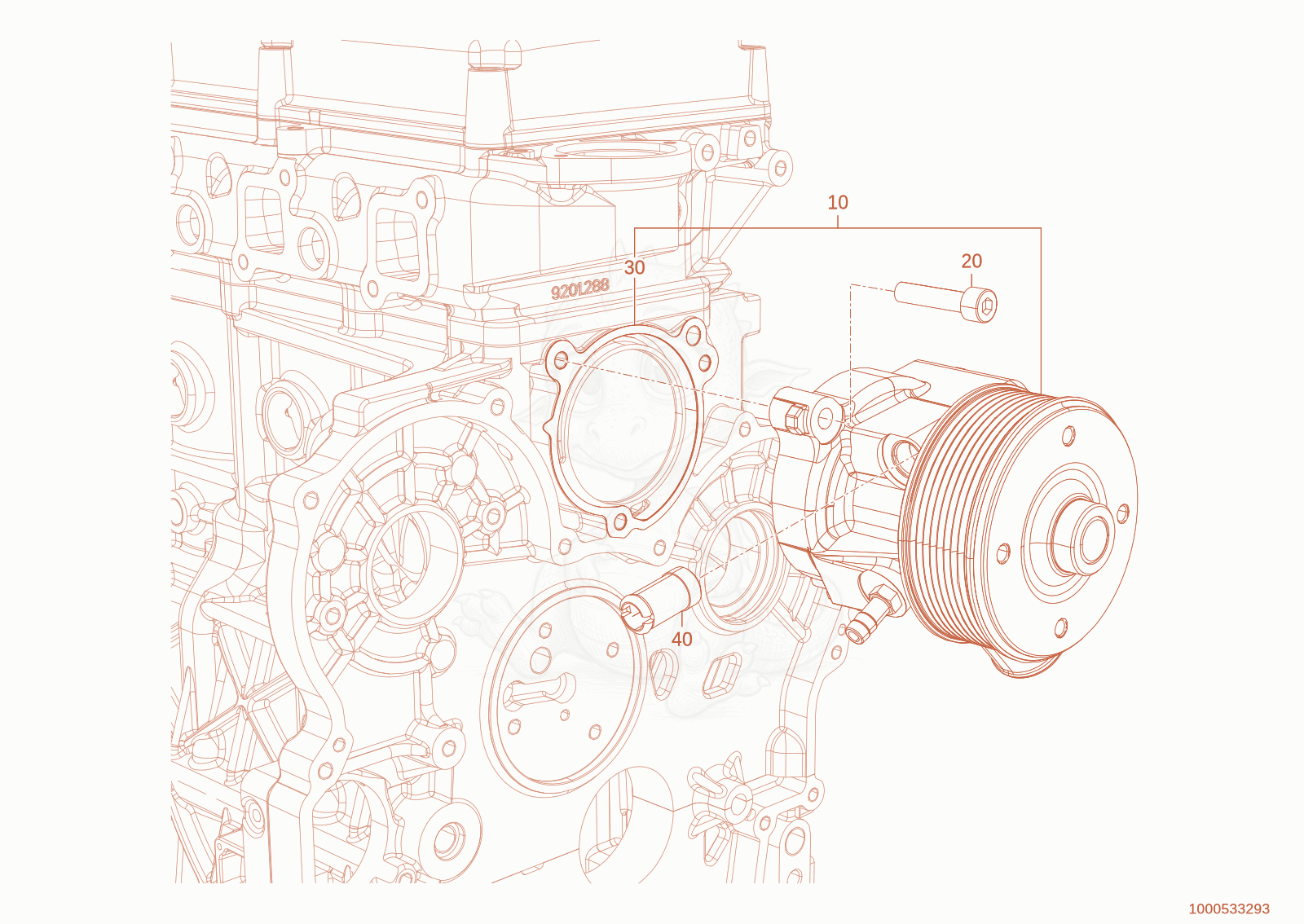 Exploded parts diagram of the water pump of a Wacker Neuson WL950P(A05-05), with numbered balloons