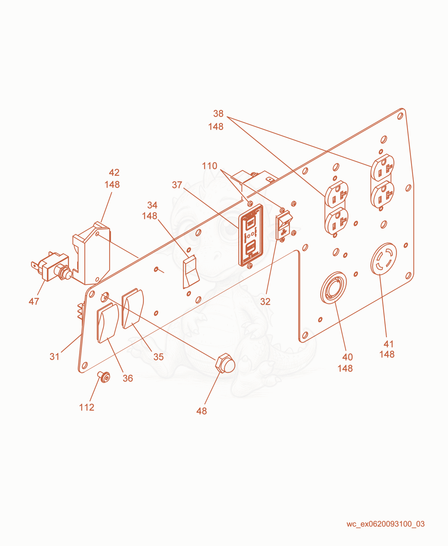 Exploded parts diagram of the Control Panel cpl. of a Wacker Neuson GPS6600A, with numbered balloons