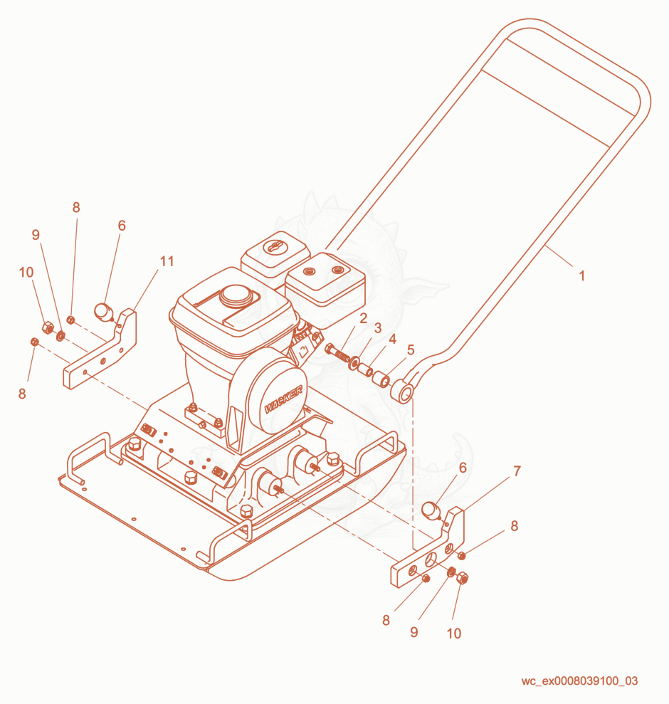 Exploded parts diagram of the Guide Handle cpl. of a Wacker Neuson VPG165V, with numbered balloons