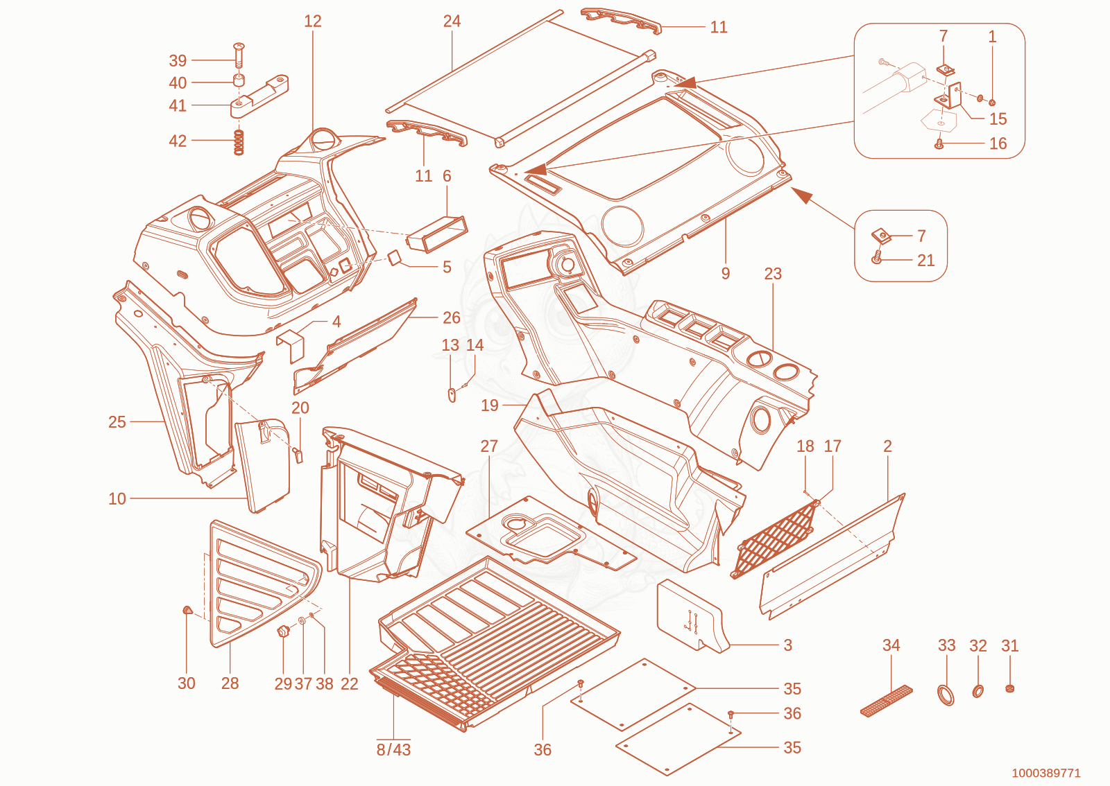 Exploded parts diagram of the trim of a Wacker Neuson TH750(416-28), with numbered balloons