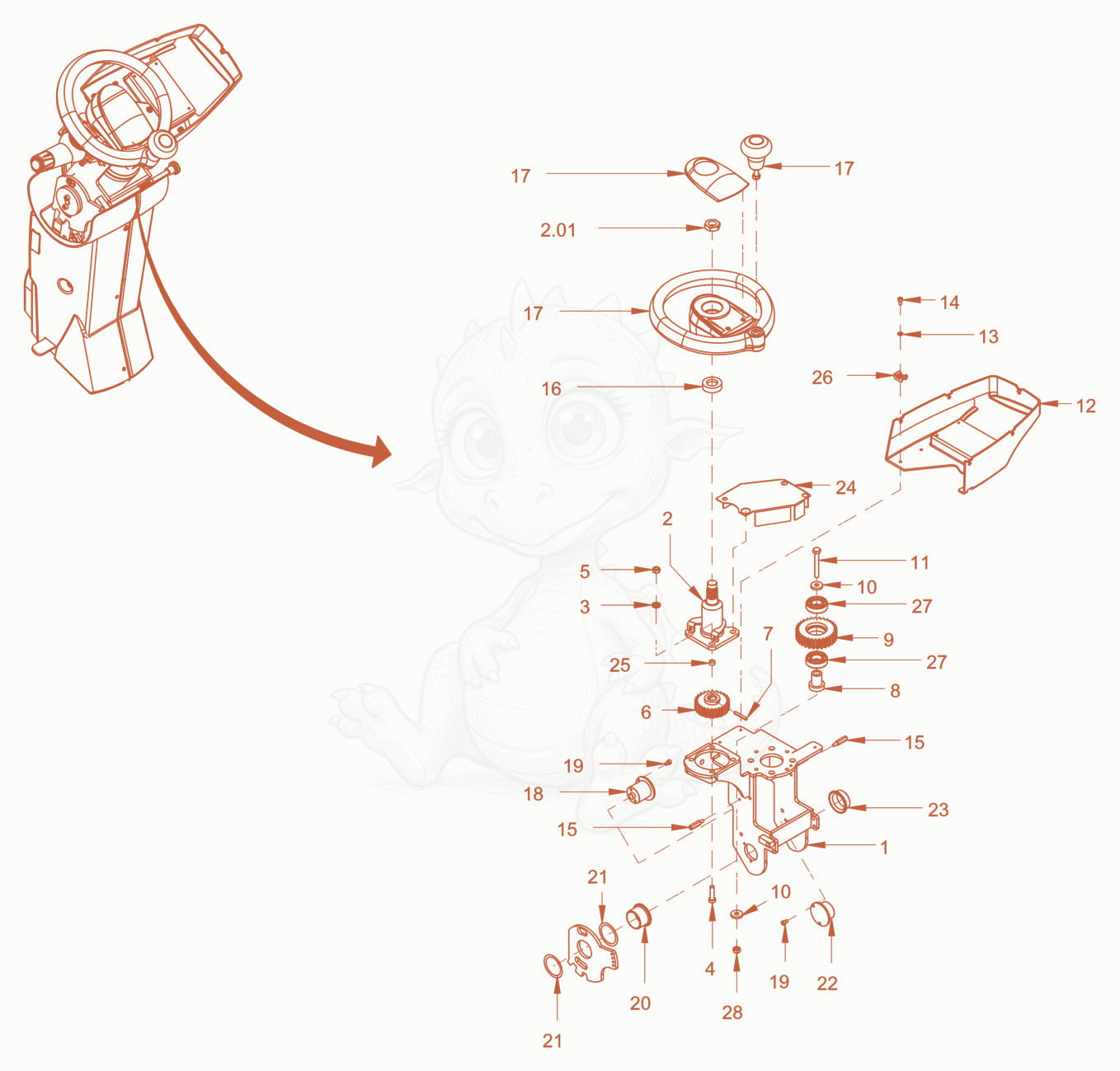Exploded parts diagram of the operator's platform of a Wacker Neuson RC110PUSCAB, with numbered balloons
