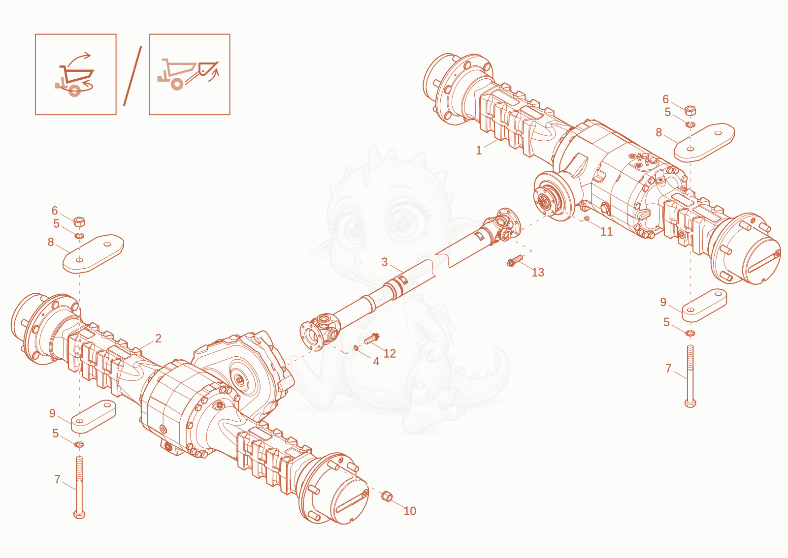 Exploded parts diagram of the AXLE of a Wacker Neuson DW20-2, with numbered balloons