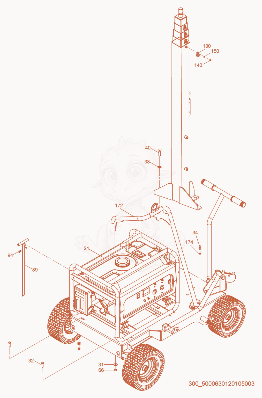 Exploded parts diagram of the Generator of a Wacker Neuson ML225, with numbered balloons