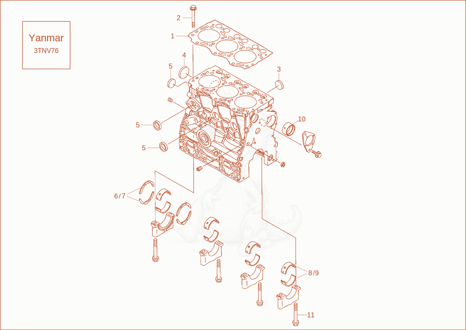 Exploded parts diagram of the CYLINDER BLOCK of a Wacker Neuson ET24, with numbered balloons