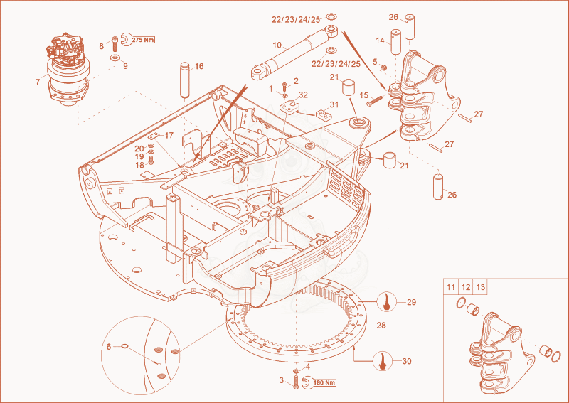 Exploded parts diagram of the chassis of a Wacker Neuson 6003, with numbered balloons