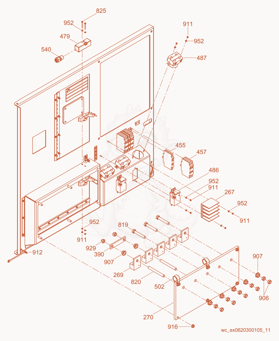 Exploded parts diagram of the Lugs/Breakers/Receptacles of a Wacker Neuson G240, with numbered balloons