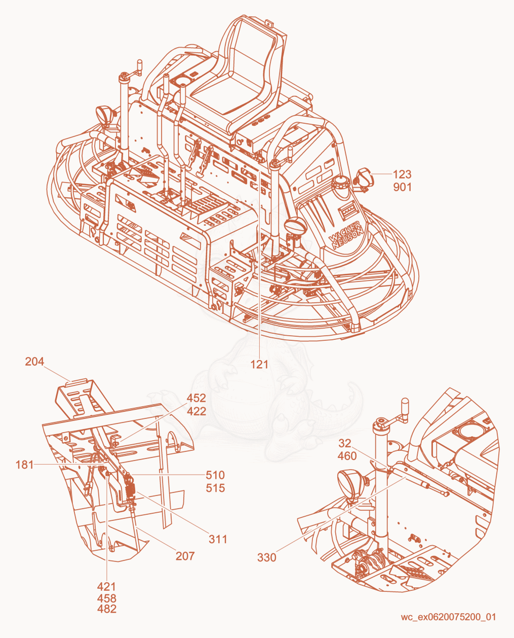 Exploded parts diagram of the Machine cpl./Front View of a Wacker Neuson CRT48-31V, with numbered balloons