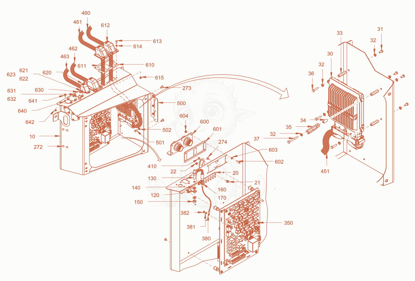 Exploded parts diagram of the electrical system of a Wacker Neuson RC110PUSROPS, with numbered balloons