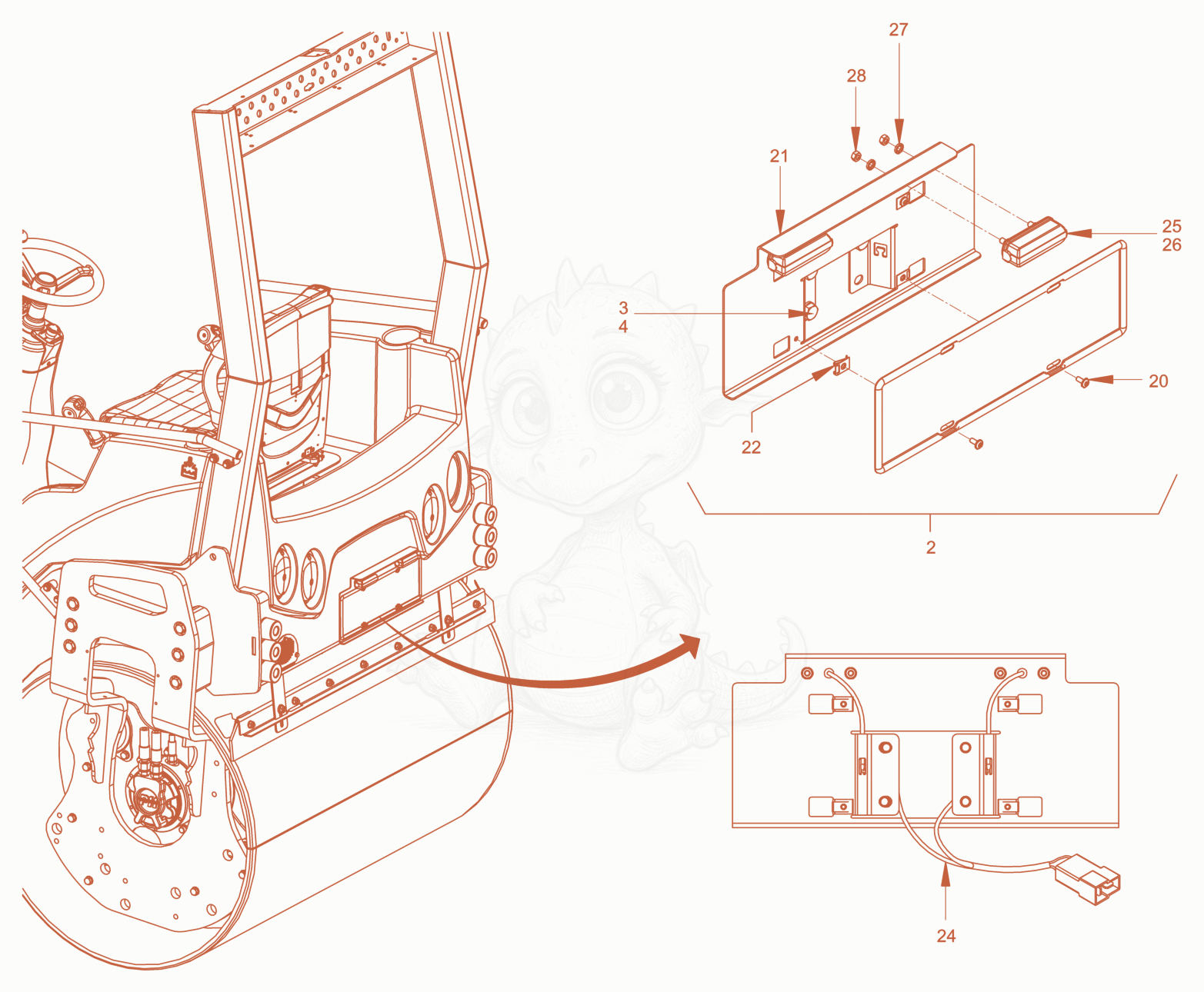 Exploded parts diagram of the number plate holder of a Wacker Neuson RD24-100.3, with numbered balloons