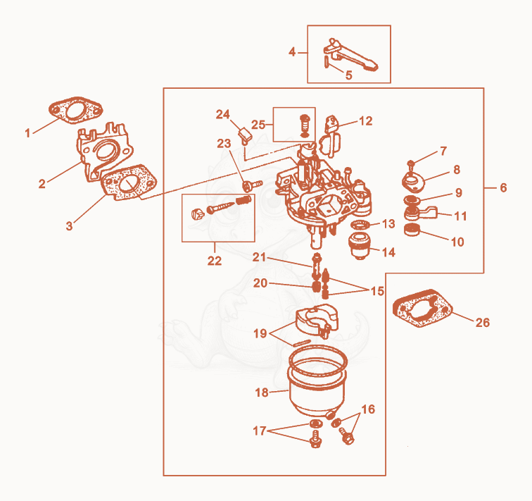 Exploded parts diagram of the Carburetor cpl. of a Wacker Neuson G3.3AI, with numbered balloons