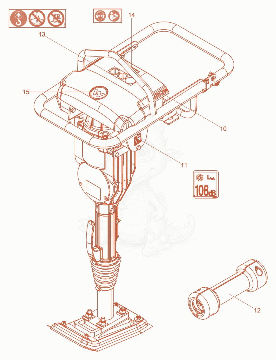 Exploded parts diagram of the Labels of a Wacker Neuson AS30E, with numbered balloons