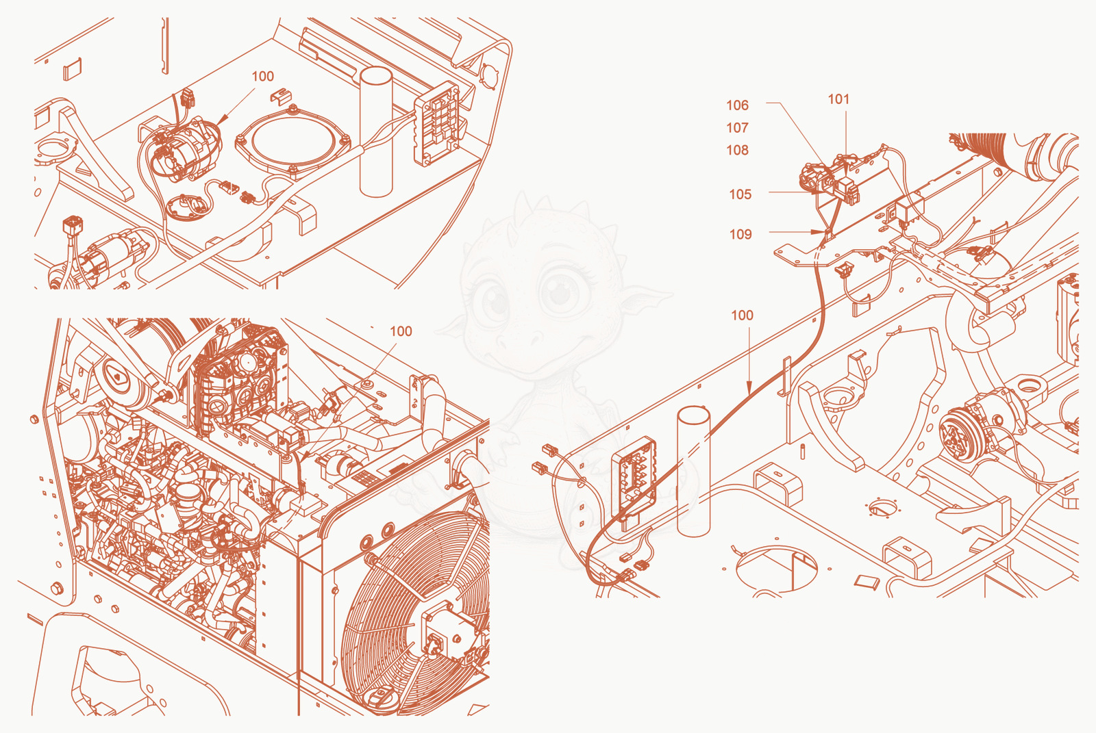 Exploded parts diagram of the electrical system of a Wacker Neuson RC70VOUS, with numbered balloons