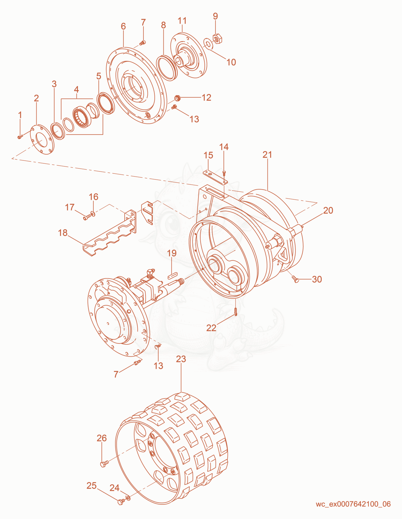 Exploded parts diagram of the Drum cpl. of a Wacker Neuson RT820HT, with numbered balloons