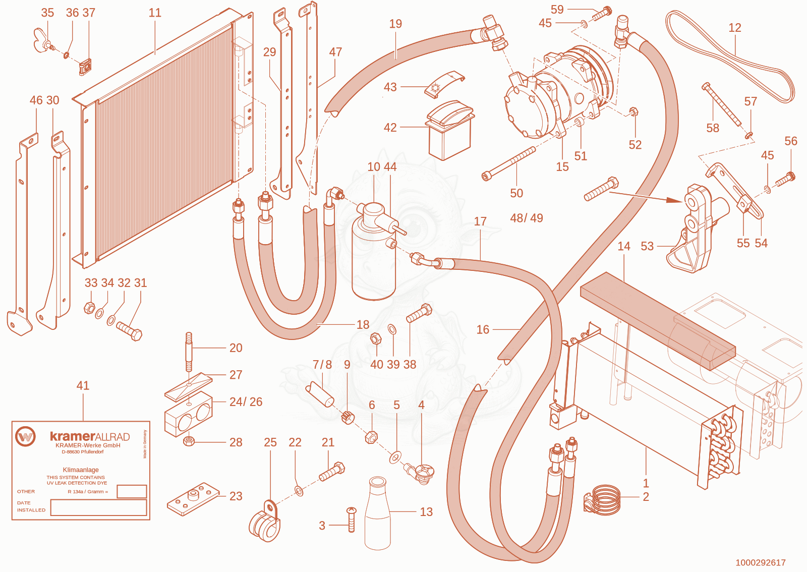 Exploded parts diagram of the Air conditioning system of a Wacker Neuson TH744(416-02), with numbered balloons