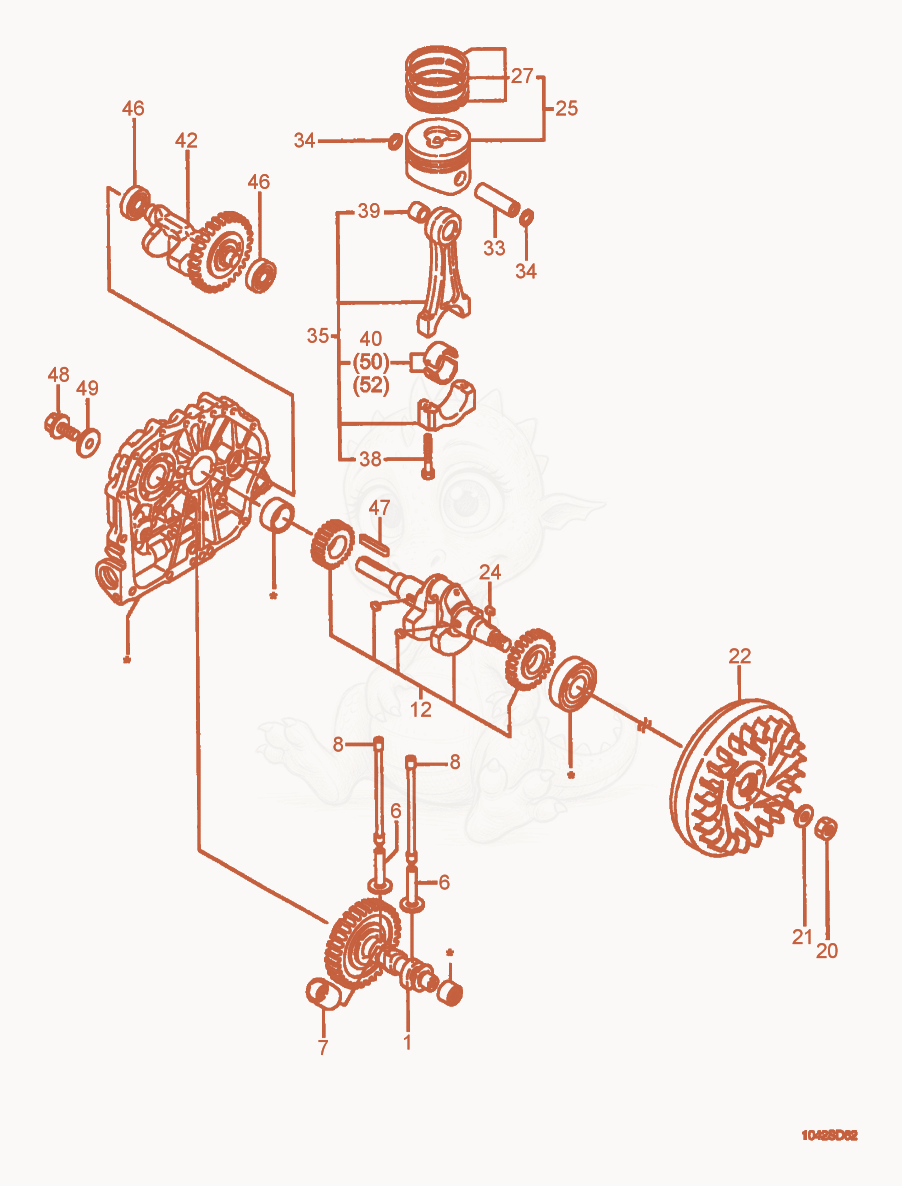 Exploded parts diagram of the Piston/Crankshaft/Camshaft of a Wacker Neuson PT3Y, with numbered balloons