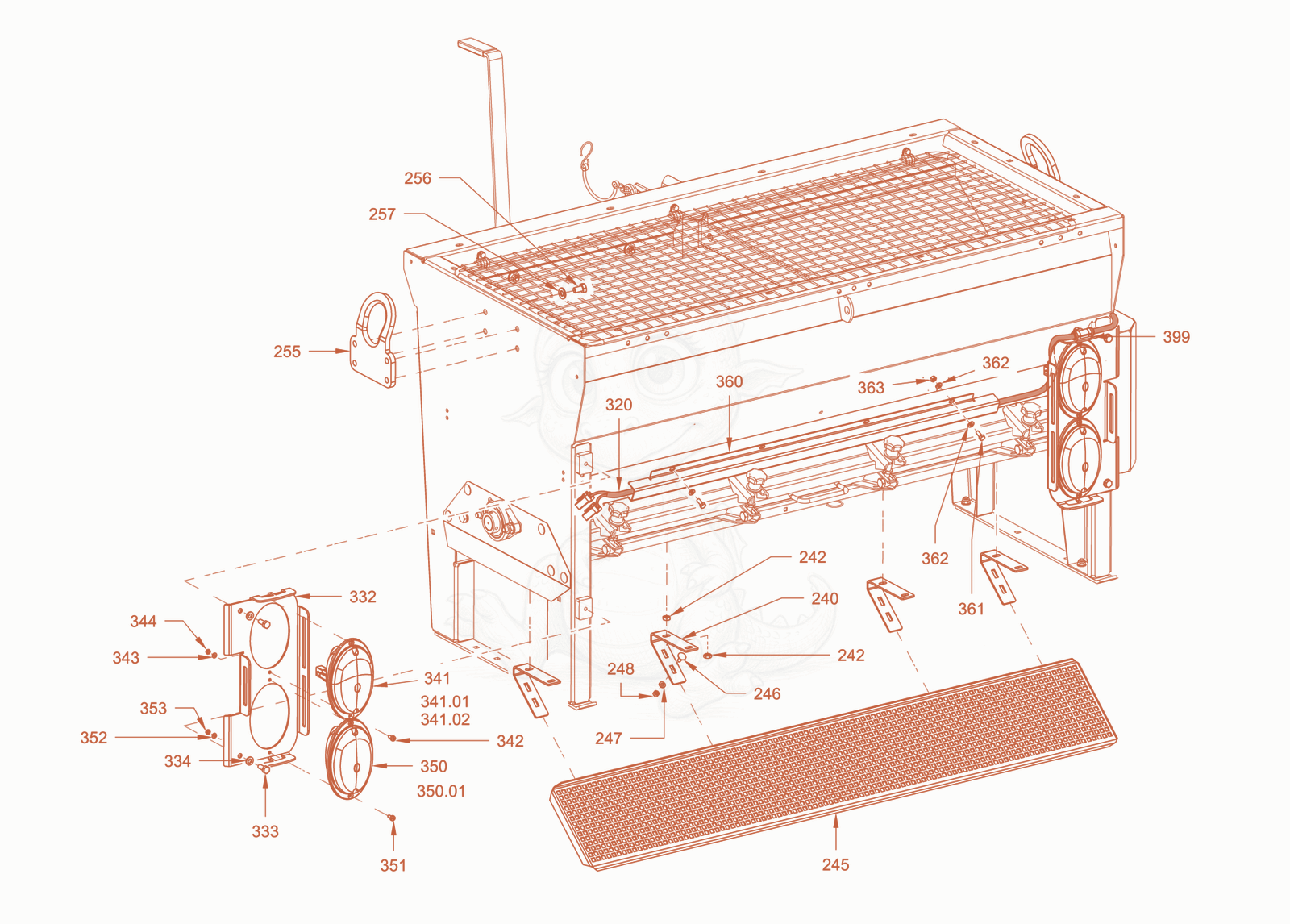 Exploded parts diagram of the cylinder spreader of a Wacker Neuson RD40-130CDPF, with numbered balloons