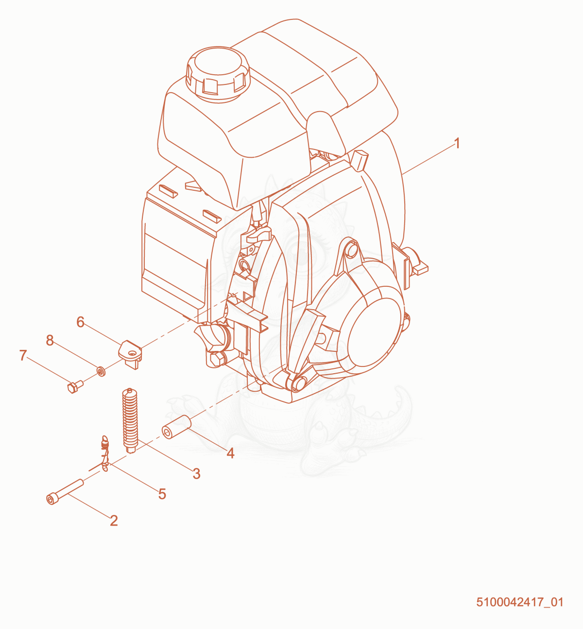 Despiece del Engine de una máquina Wacker Neuson BV50A-H, con globos numerados