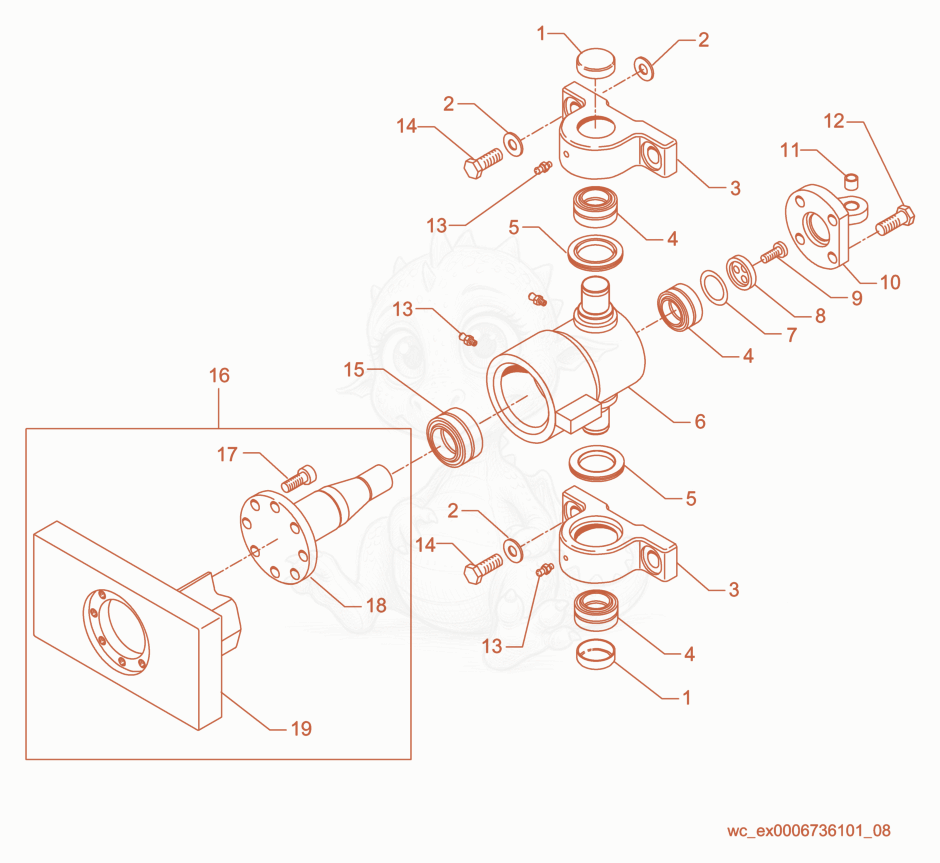 Exploded parts diagram of the Articulated Steering Joint of a Wacker Neuson RD880V, with numbered balloons