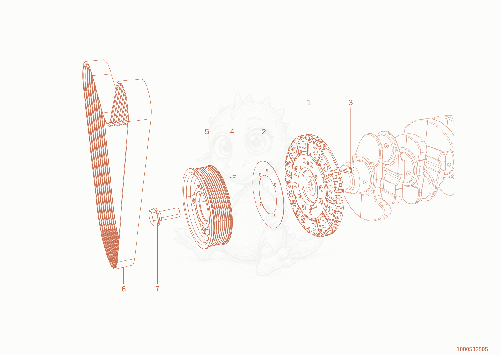 Despiece del belt pulley de una máquina Wacker Neuson WL950(A05-01), con globos numerados