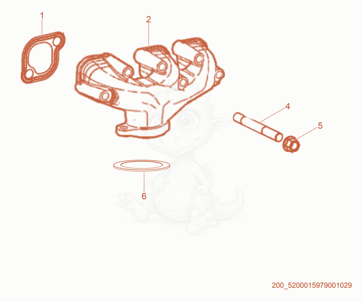 Exploded parts diagram of the Exhaust Manifold of a Wacker Neuson RTL82-SC3, with numbered balloons