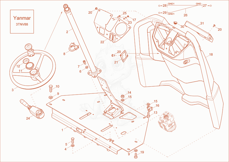 Exploded parts diagram of the pilot stand of a Wacker Neuson DW30, with numbered balloons