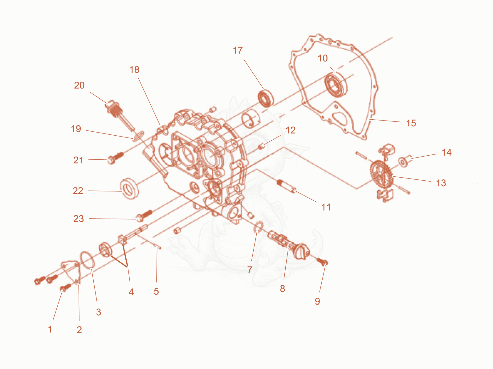 Exploded parts diagram of the Crankcase cover of a Wacker Neuson D3.5GD2, with numbered balloons