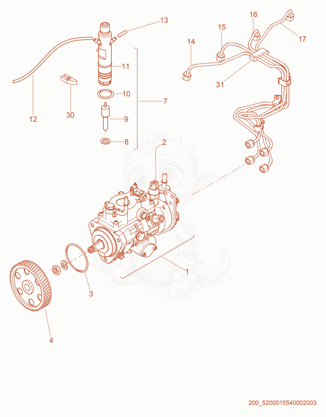 Exploded parts diagram of the Fuel Pump cpl. of a Wacker Neuson G95, with numbered balloons