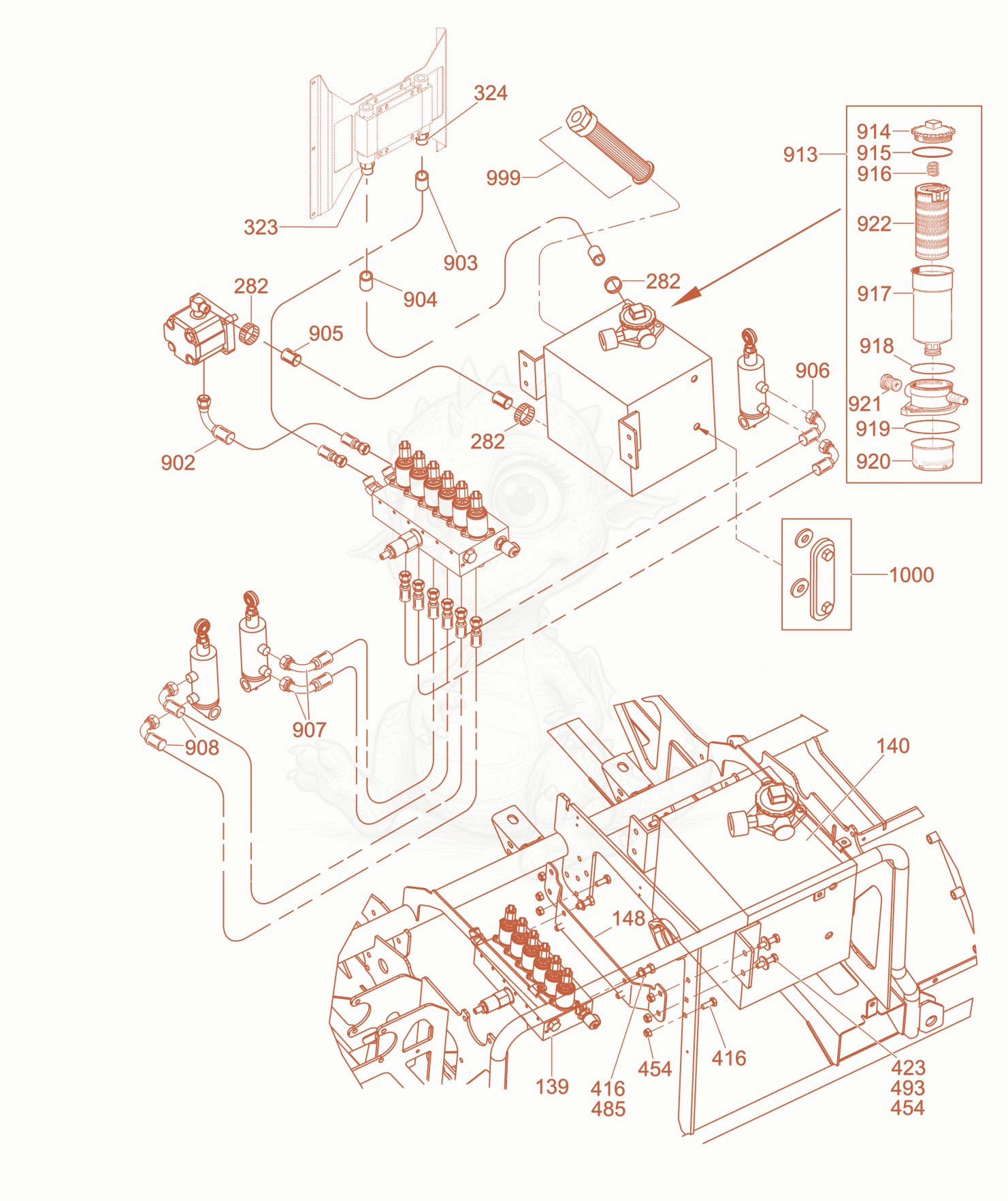 Exploded parts diagram of the Hydraulic Piping of a Wacker Neuson CRT48-35L-PSEU, with numbered balloons