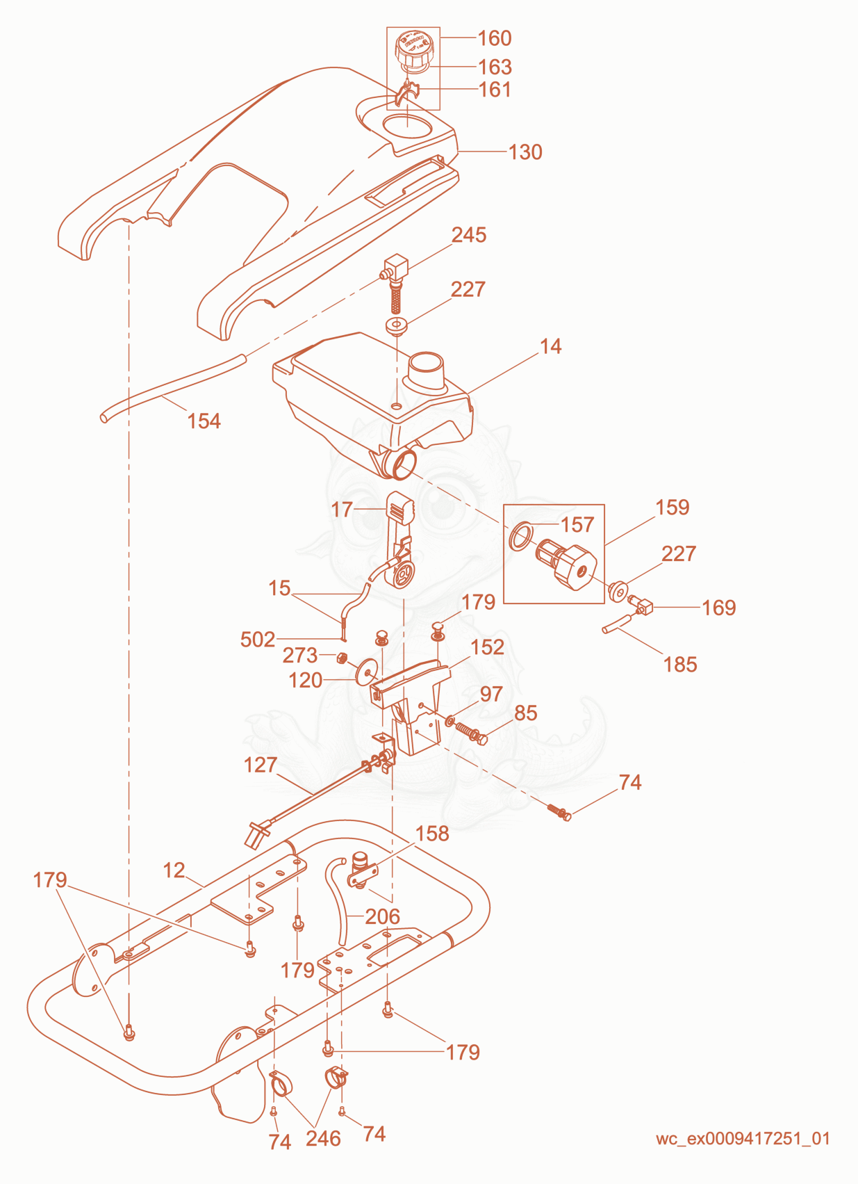 Exploded parts diagram of the Guide Handle cpl. of a Wacker Neuson BS50-2, with numbered balloons