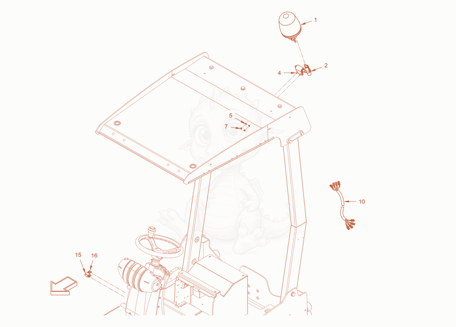 Exploded parts diagram of the rotary beacon of a Wacker Neuson RD40-130CDPF, with numbered balloons