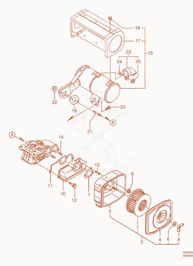 Despiece del Air Cleaner/Muffler de una máquina Wacker Neuson PT2Y, con globos numerados
