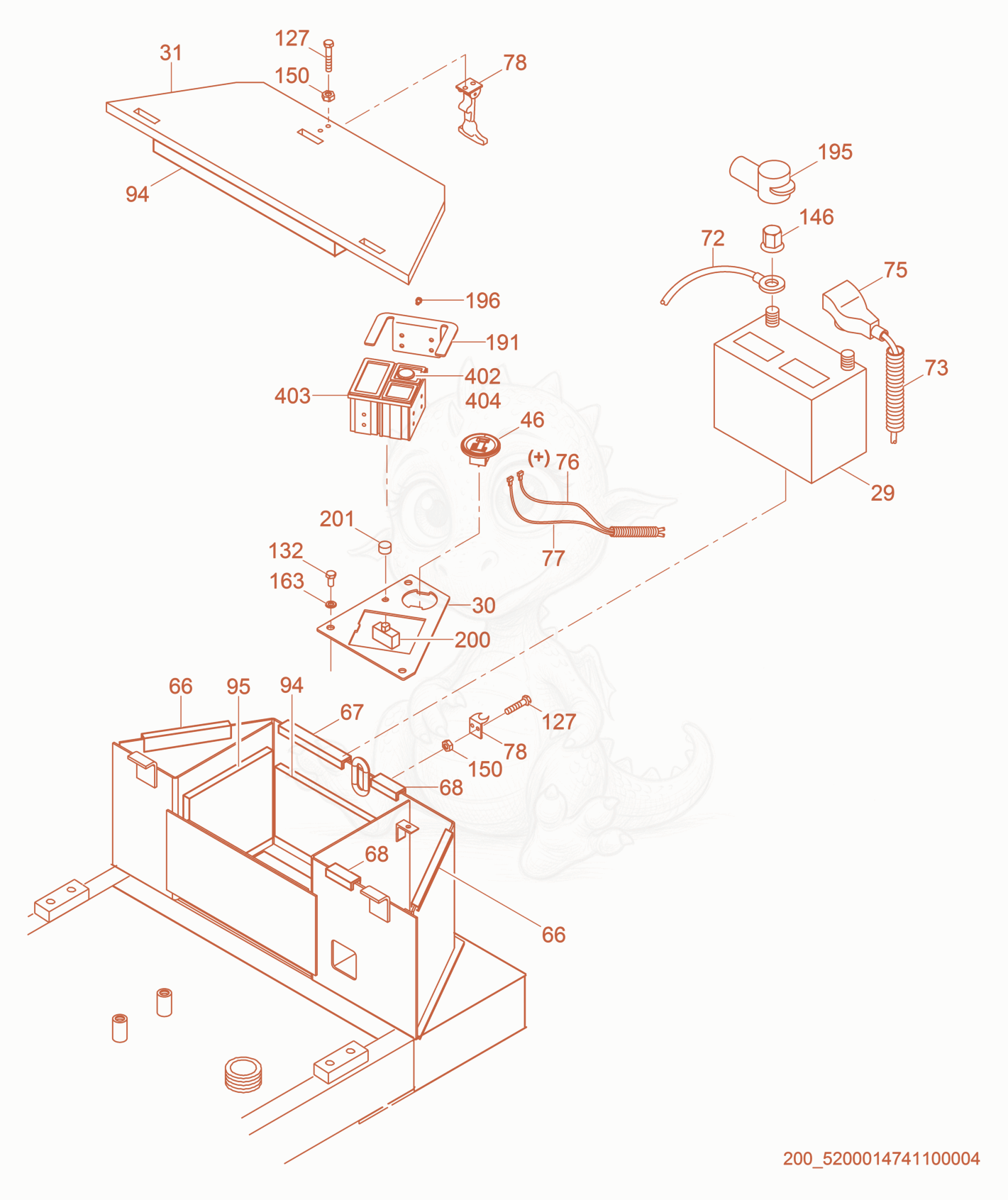 Exploded parts diagram of the Battery Box of a Wacker Neuson PT6LS, with numbered balloons