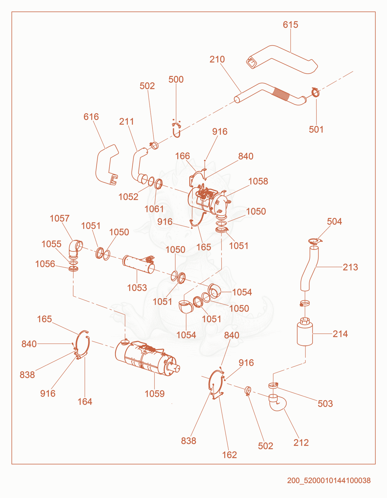 Exploded parts diagram of the Exhaust of a Wacker Neuson G320, with numbered balloons