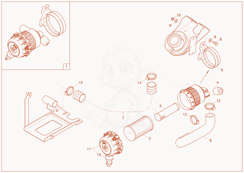 Exploded parts diagram of the air cleaner of a Wacker Neuson 2404, with numbered balloons