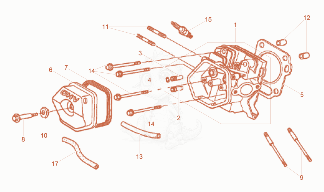 Exploded parts diagram of the Cylinder head of a Wacker Neuson BPU3750ATS, with numbered balloons