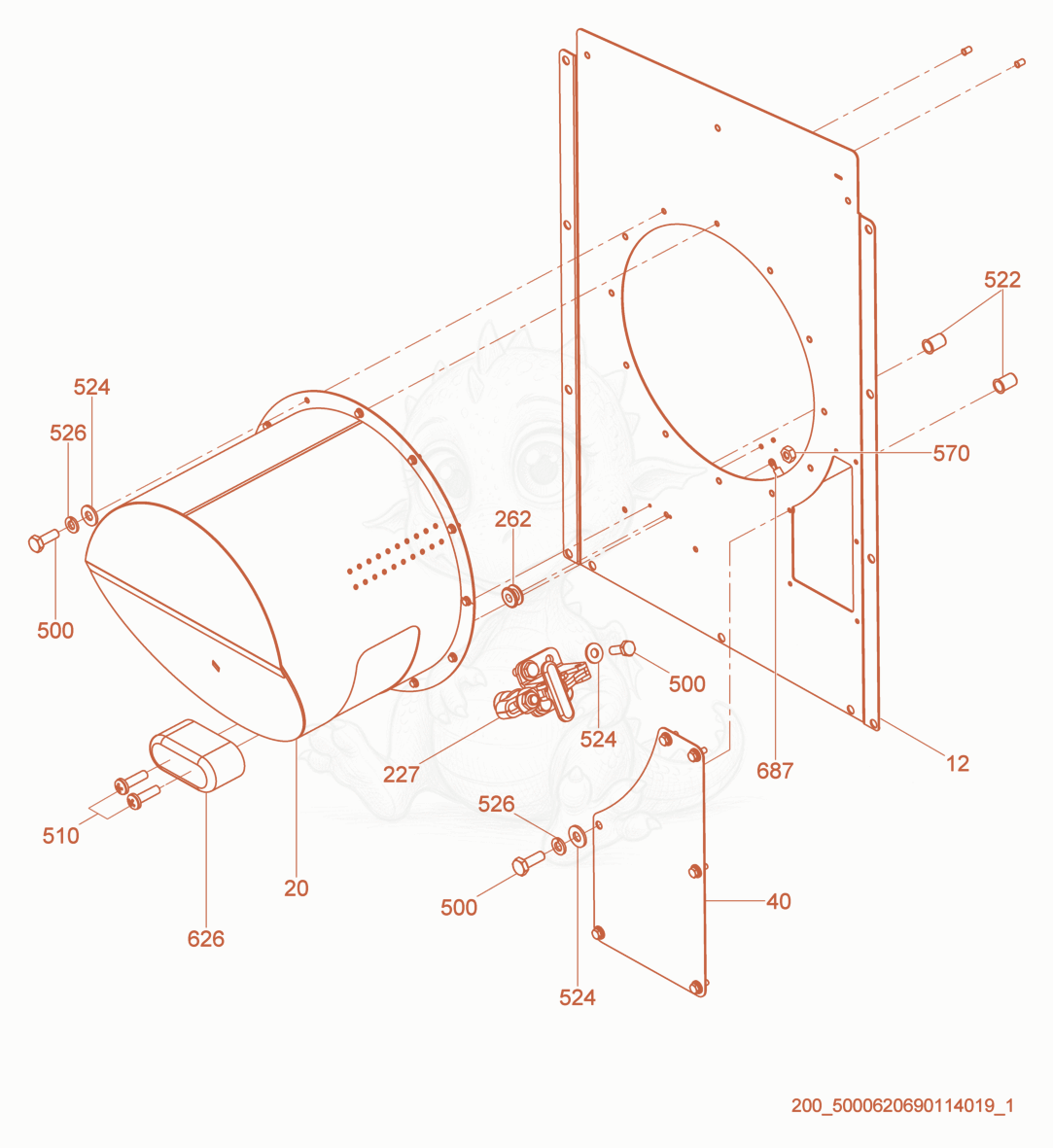 Exploded parts diagram of the Rear Enclosure Cpl. of a Wacker Neuson ARCTICBEARXHDNS, with numbered balloons