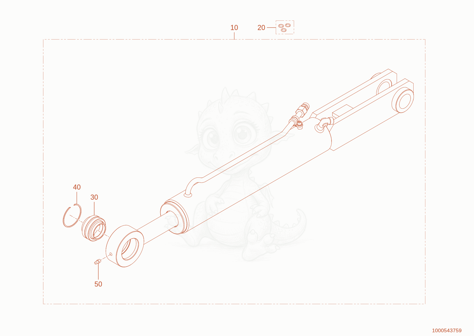 Exploded parts diagram of the tilt ram of a Wacker Neuson WL300E(A15-01), with numbered balloons