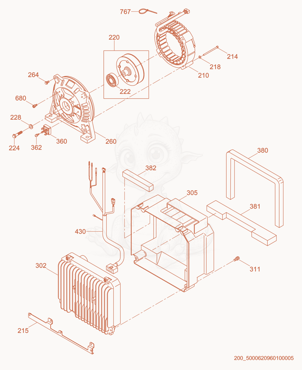 Despiece del Generator cpl. de una máquina Wacker Neuson GPI3200, con globos numerados