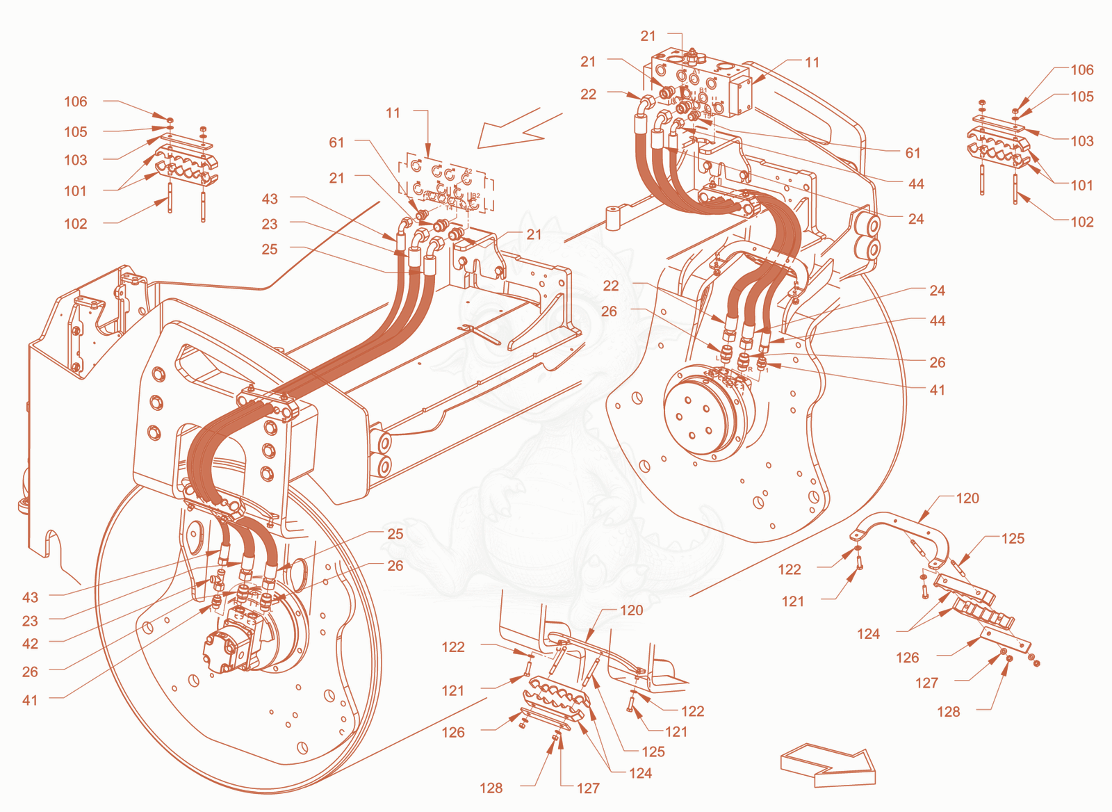 Exploded parts diagram of the advance drive of a Wacker Neuson RD40-130, with numbered balloons