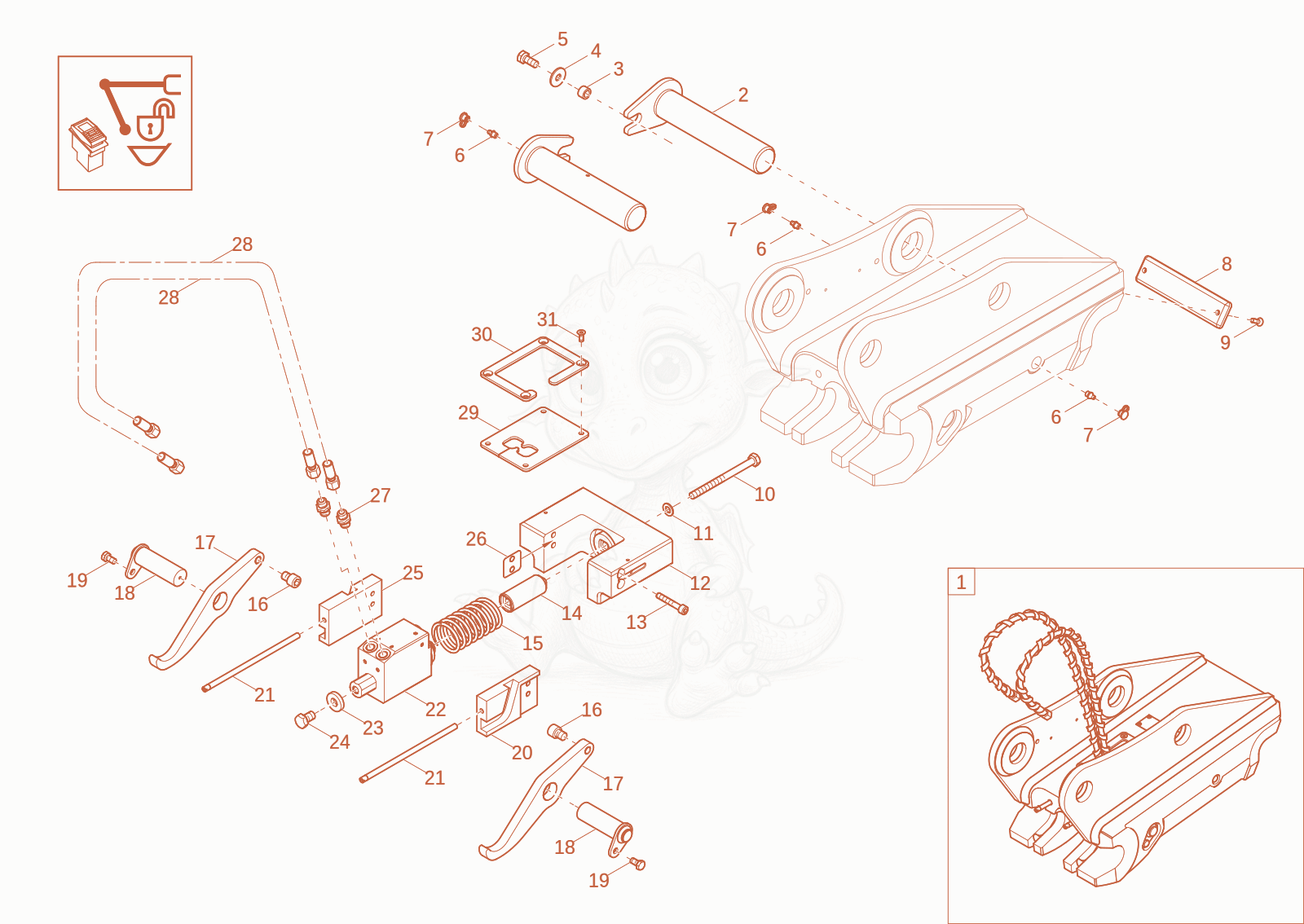 Exploded parts diagram of the HSWS Easy Lock (Option) of a Wacker Neuson EZ50, with numbered balloons
