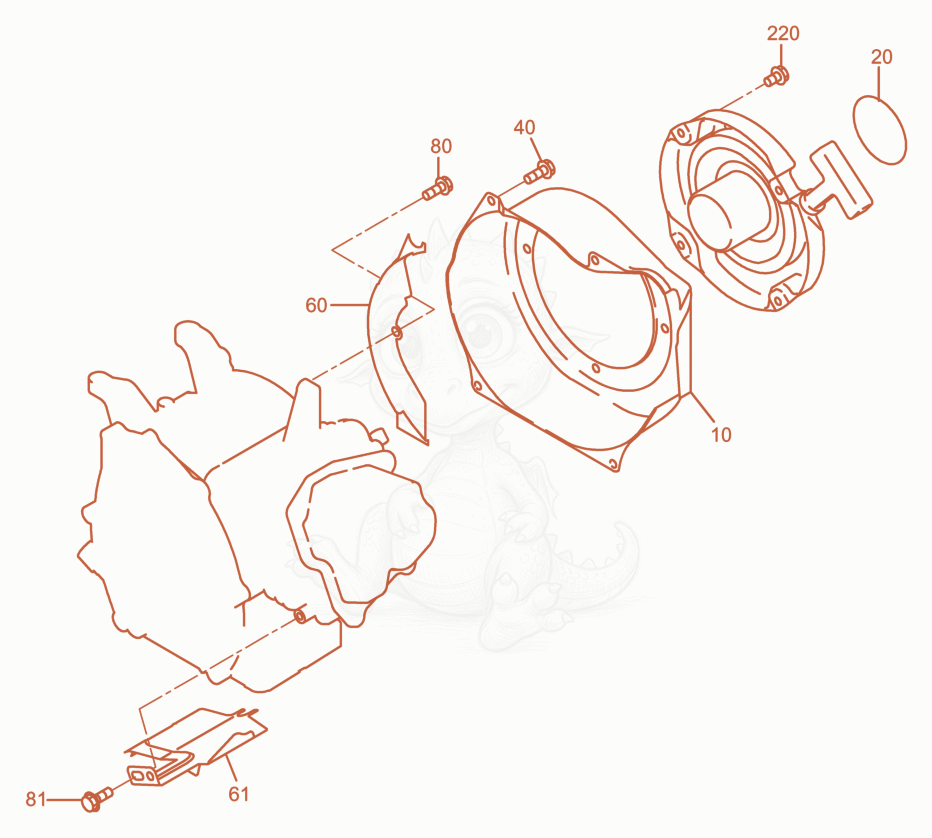 Exploded parts diagram of the Fan-Starter of a Wacker Neuson BPU2540, with numbered balloons