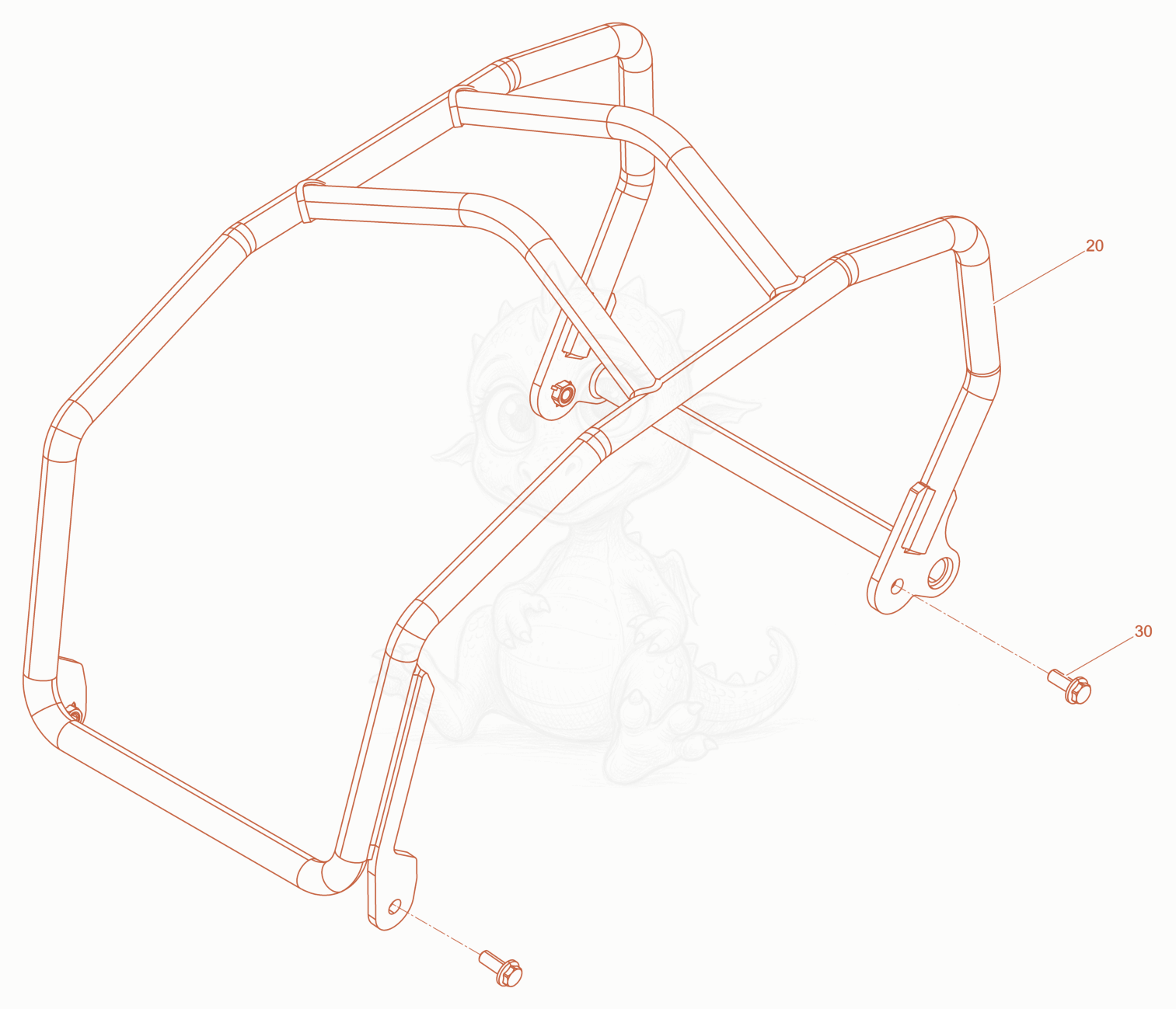 Exploded parts diagram of the Protective frame of a Wacker Neuson WP1550E, with numbered balloons