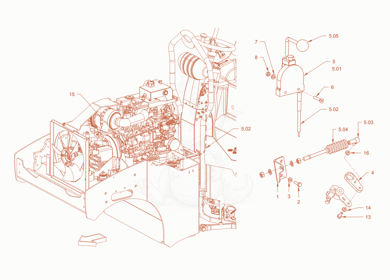 Exploded parts diagram of the engine control of a Wacker Neuson RD24-100.3, with numbered balloons