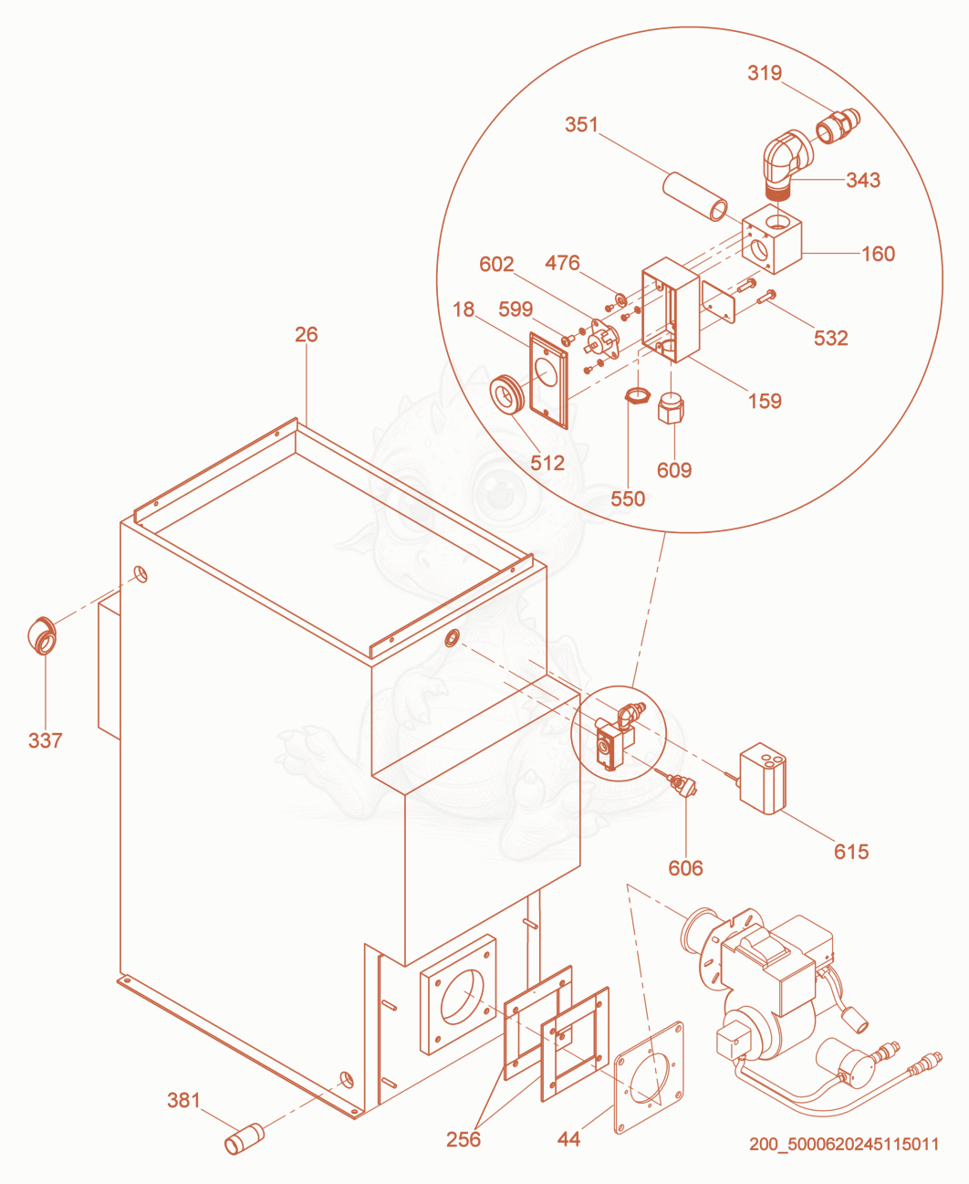 Exploded parts diagram of the Hydronic Heater (Cont.) of a Wacker Neuson PUREHEAT, with numbered balloons