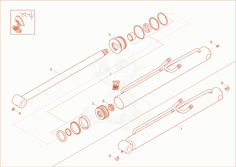 Exploded parts diagram of the tilt ram (Option) of a Wacker Neuson DW20, with numbered balloons