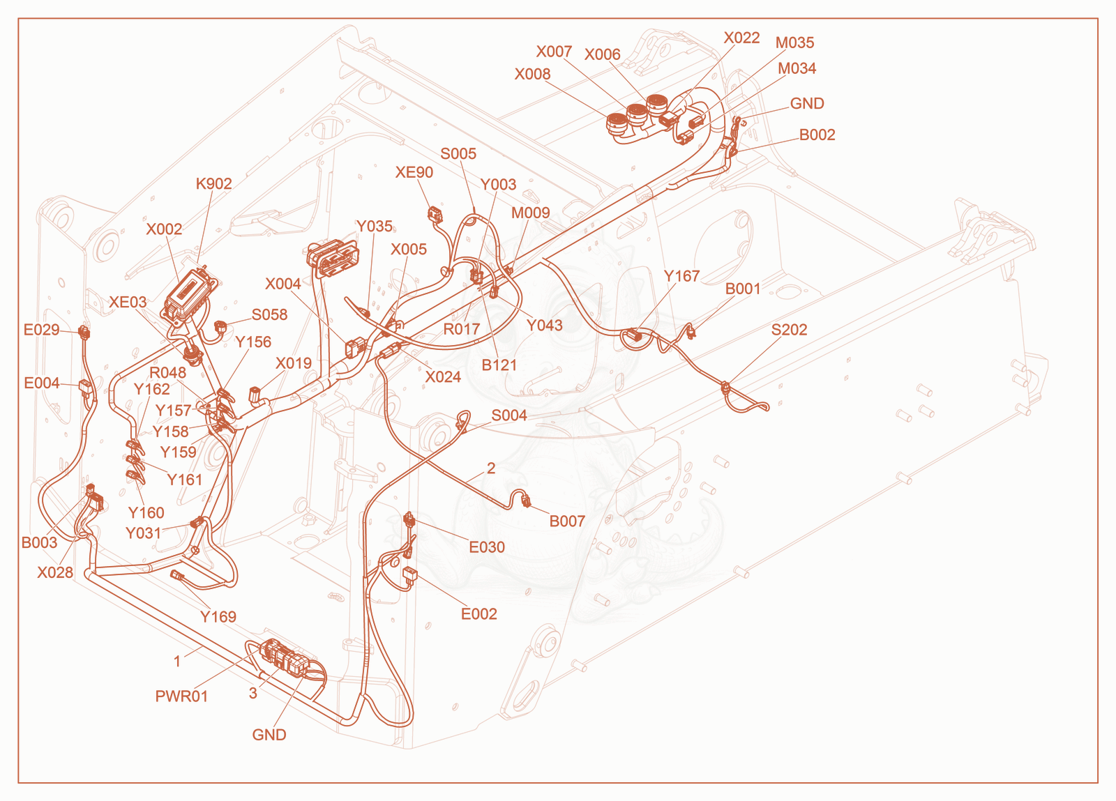 Exploded parts diagram of the Wire Harness Chassis, Engine of a Wacker Neuson ST28(S05-5), with numbered balloons