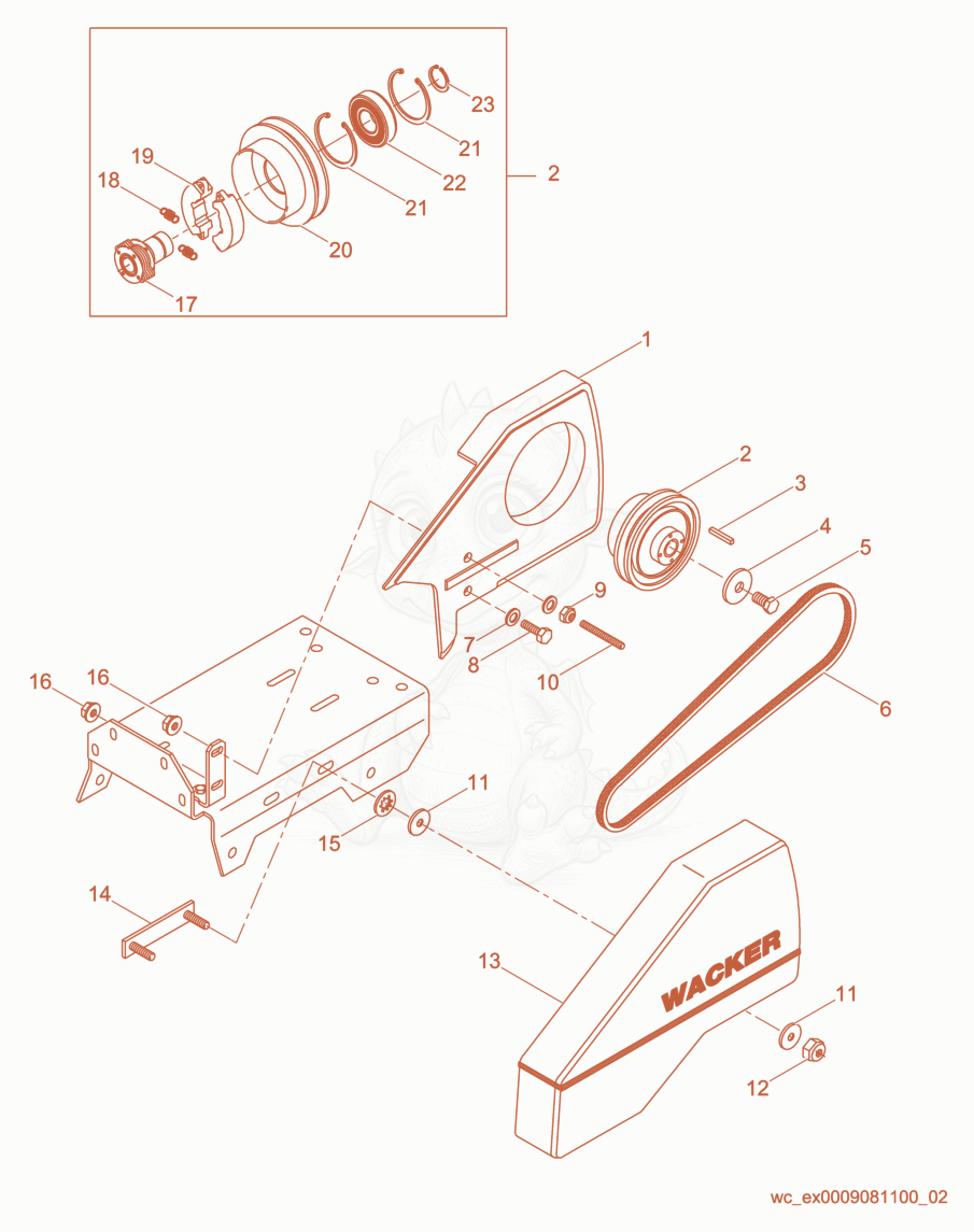Exploded parts diagram of the Drive cpl. of a Wacker Neuson VPY1740, with numbered balloons