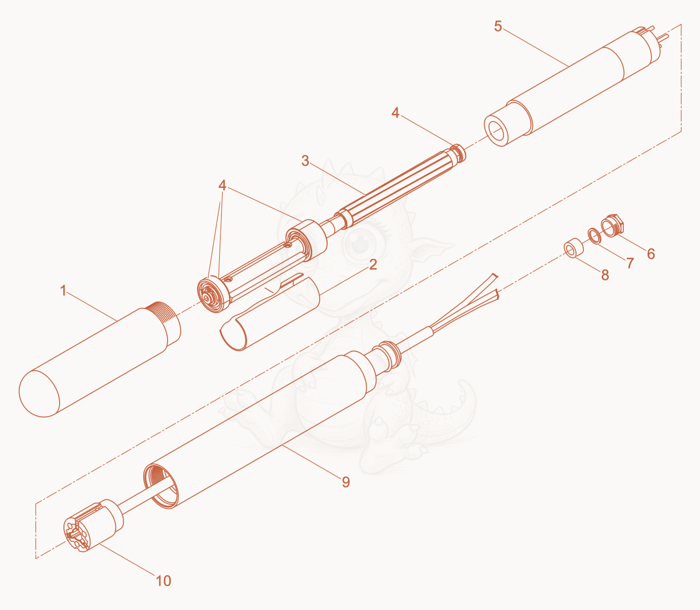 Exploded parts diagram of the Internal Vibrator cpl. of a Wacker Neuson IRFUN38, with numbered balloons