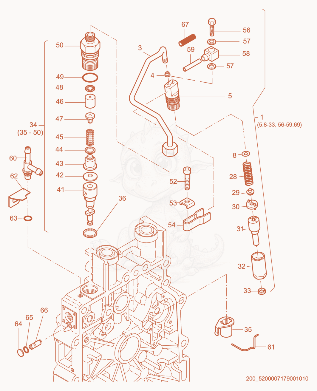 Exploded parts diagram of the Injection Equipment of a Wacker Neuson HSH350, with numbered balloons