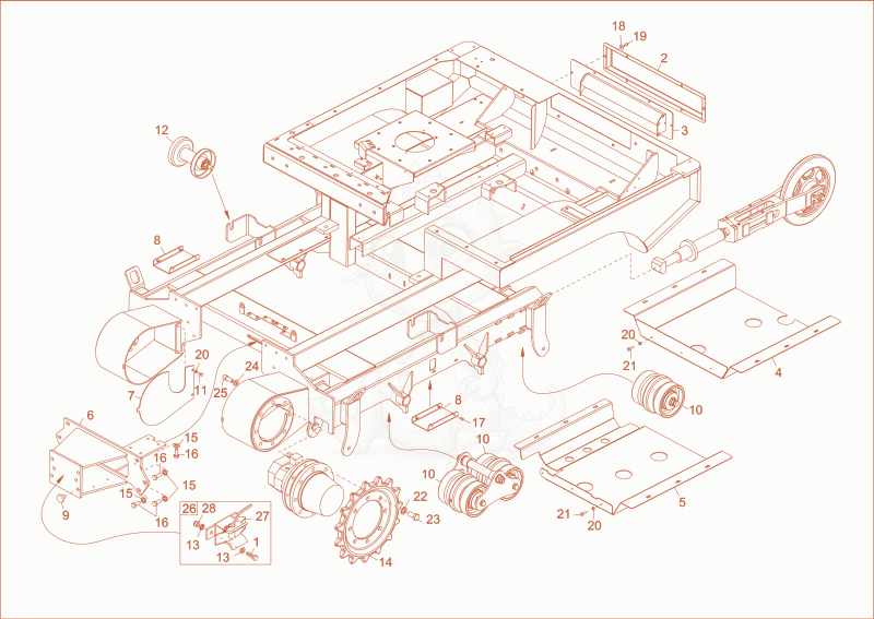 Exploded parts diagram of the undercarriage of a Wacker Neuson DT25, with numbered balloons